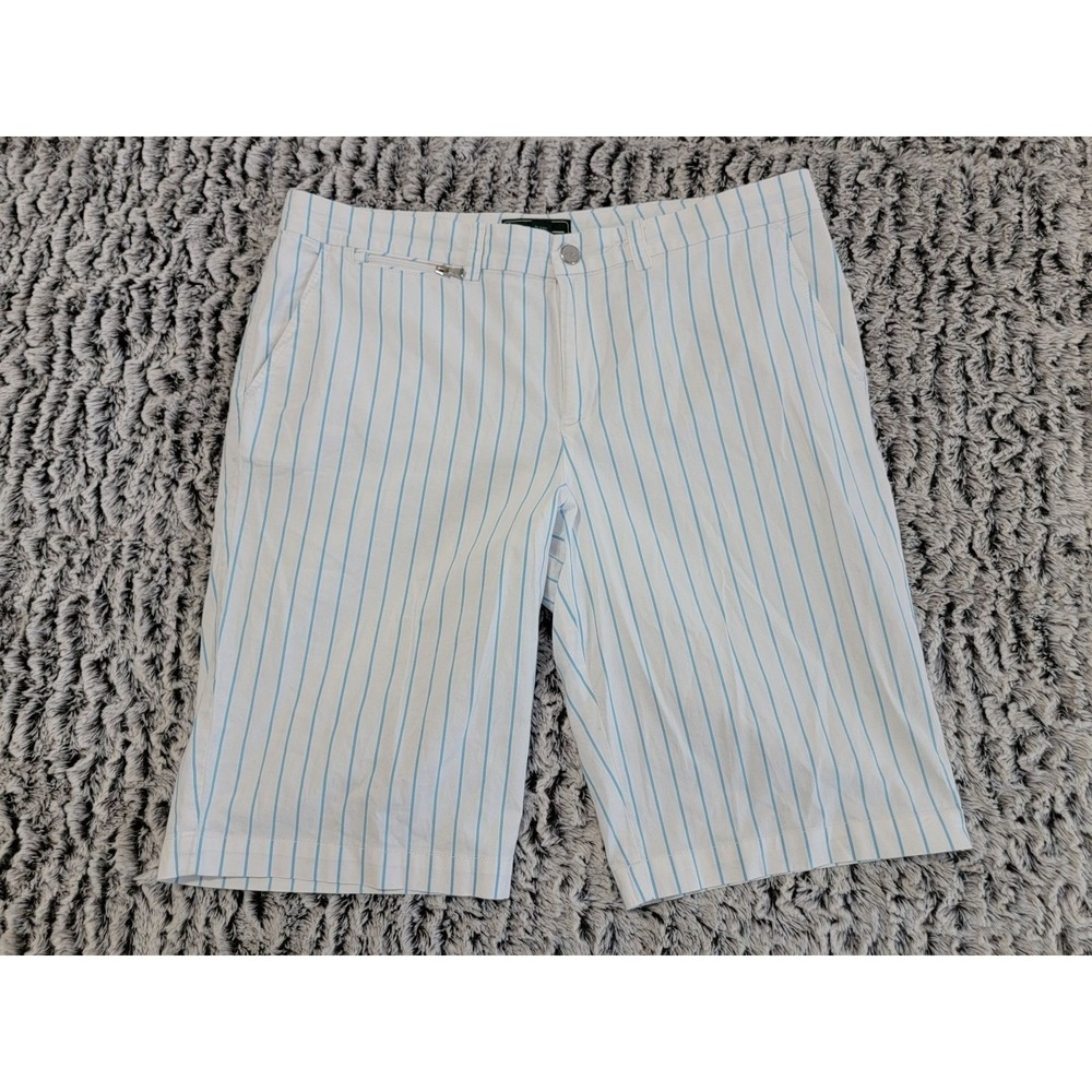 L RL Ralph Lauren Active Women's White Blue Stripe‎ Bermuda Golf Shorts Size 10